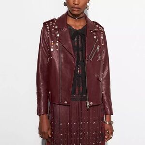 NWOT Coach plum leather embellished jacket with dino charm